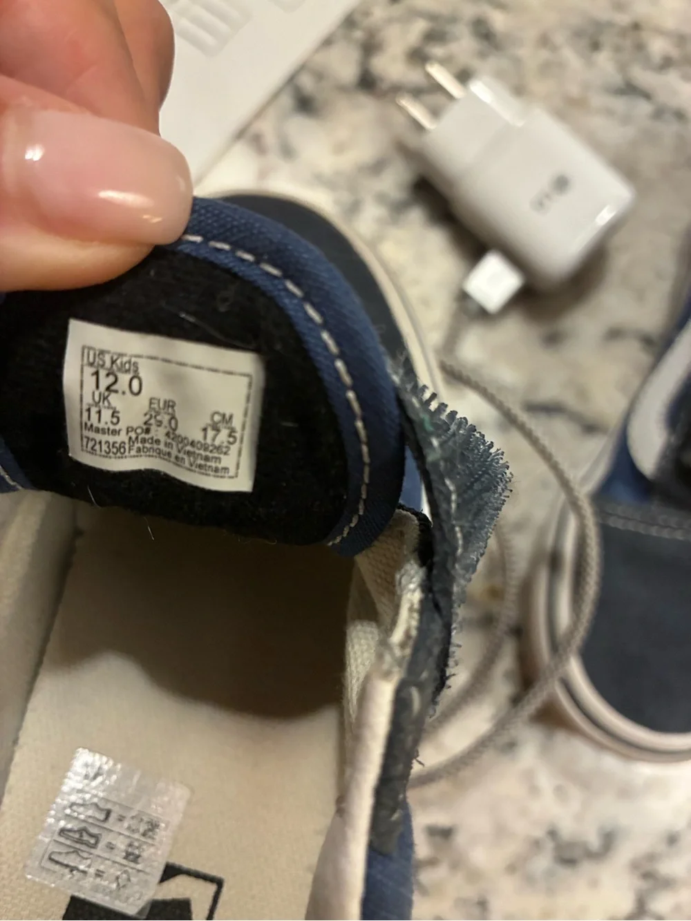 Vans Navy and White Kids Velcro Skate Shoes. 12